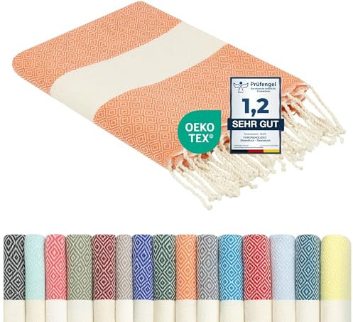 furora Holiday Strandtuch groß 100x200 cm: Baumwolle, leicht lang dünn kompakt - Premium Qualität | Hamamtuch Saunatuch, Fouta Strandhandtuch XXL | Damen & Herren Badetuch Stranddecke Picknickdecke