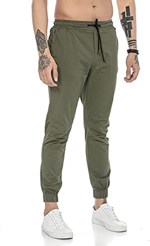 Redbridge Hose Herren Freizeithose Jogger Chino Baumwolle Gummibund Grün M