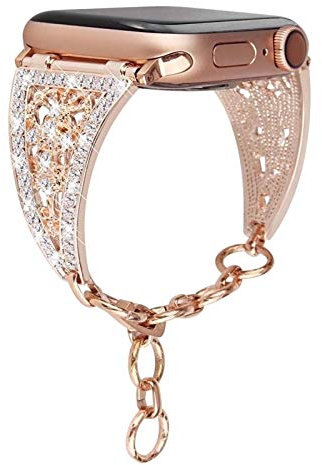 FEFD pour Apple Watch Band Series 7 6 SE 5 4 3 Metal Strap 40mm 44mm 38mm 42mmLuxury Bling Diamond Women Bracelet (Color : Rose Gold, Size : 40mm)
