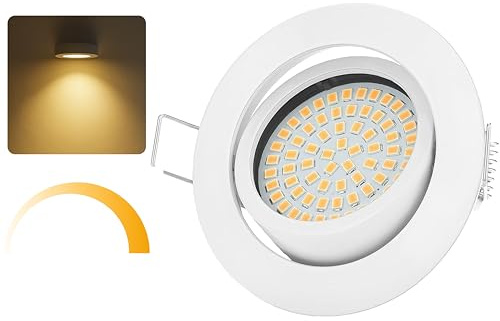 Sweet Led - LED Einbaustrahler 230V flach, stufenlos dimmbar - Deckenspots aus Metall 5W 420lm - LED Spot 35 mm, Lochmaß Ø75mm - 5 Watt Spots 230V schwenkbar | Rund - Farbe: Weiß, Warmweiß