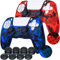 YoRHa 2 fundas de silicona con estampado tachonado para mando de PS5 (rojo + azul) con empuñaduras Pro Thumb x 8