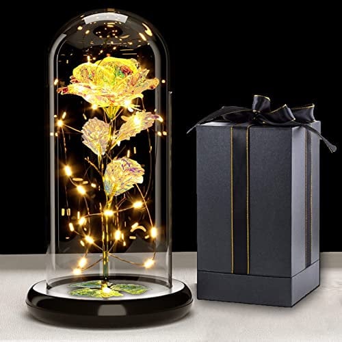 Touloube Galaxy Rose for Her, Light Up Rose Flowers, Artificial Flower Rose Gift for Women Mom Wife Lover Daughter, Rose Flower in Glass Dome Present for Wedding, Birthday, Anniversary