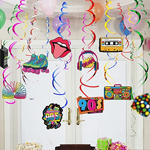 32 Stück 90er Deko, Deko 90er Jahre Party Luftschlangen Geburtstag HäNgende Wirbel Deko Spiralen Hippie Rock Neon Party Deko Hip Hop RüCkblick füR Erwachsene 90er Rock Hippie Disco Retro Partybedarf