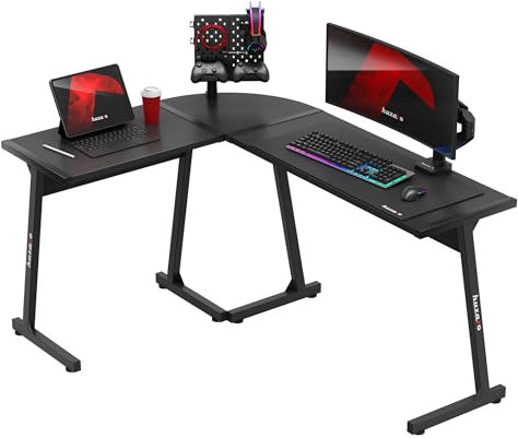 huzaro Hero 6.0 Black | L-Form Eckschreibtisch Gaming Tisch Schreibtisch Computertisch Bürotisch | Homeoffice Arbeitszimmer Büro | Rechts Links Montage | Carbon Tischplatte | 147x112cm | Schwarz