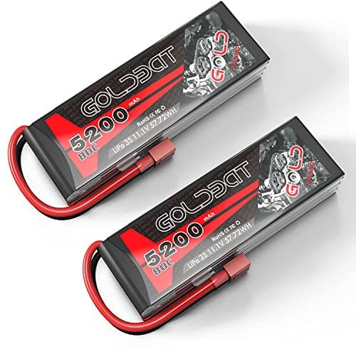 11.1V Lipo Battery 5200 mAh 80C 3S RC lipo battery Soft Case with T Deans Connector for RC Car Airplane Helicopter Boat Buggy Truck Helicopter Airplane Racing Models(2 Packs)