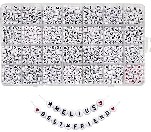 Melius Lot de 1450 perles rondes en acrylique avec lettres de l'alphabet de 4 x 7 mm dans une boîte à 28 compartiments