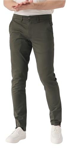 JMOJO Chinos Trousers Men – Slim Fit Wrinkle Resistant Stretch Cotton Pants – Smart Casual Wear for Office, Travel & Weekend Olive Green
