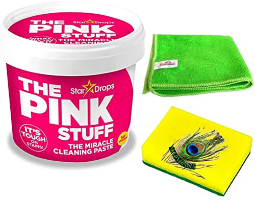 SKVDNTRADE8 SPONGE AND CLOTH FOR pink stuff paste 850g cleaning paste all purpose oven sticky kitchen chrome burner Includes 1 x Cleaning Sponge,1x Microfibre Cleaning Cloth, pink stuff