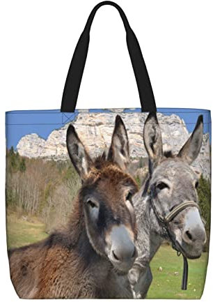 VGFJHNDF Weihnachtsmann Einkaufstasche für Frauen Wiederverwendbare Schultertasche Einkaufstasche Leichte Geschenktasche Waschbar Faltbare Strandtasche Einkaufstasche, Lustige Esel, Einheitsgröße