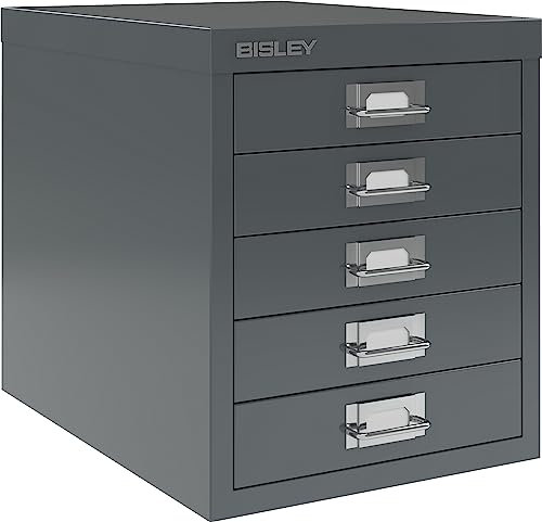 BISLEY Schubladenschrank aus Metall für DIN A4 in anthrazitgrau Schrank mit 5 Schubladen Büroschrank Werkzeugschrank