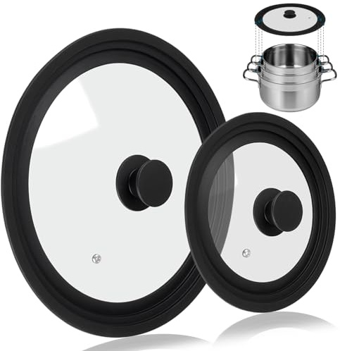 Universal Lid for Pots Pans and Skillets, 2 Pack Pan Cover fit 7, 8 9 & 10, 11, 12 Diameter Cookware, Silicone Replacement Pan Lid Pot Lids for Frying Pans, Cast Iron,Tempered Glass Lid