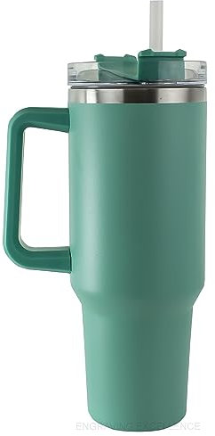 Personalised 40oz Large Tumbler with Straw and Lid - Engraved Large Travel Cup - Insulated Cup with Handle - Personalised Gifts (Aqua Green)