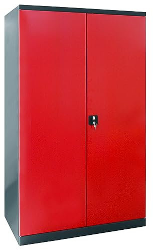 PROREGAL Stahlschrank Owl mit 4 Fachboden | HxBxT 192x110x58cm | Anthrazitgrau/Rot | Büroschrank Aktenschrank Aufbewahrungsschrank