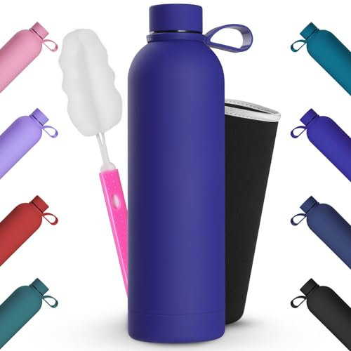 Geepen 1L Wide Mouth Stainless Steel Water Bottle, Vacuum Insulated Double Walled Metal Water Bottle, 12 Hours Hot and 24 Hours Cold Drink Bottles, for Outdoor Sports