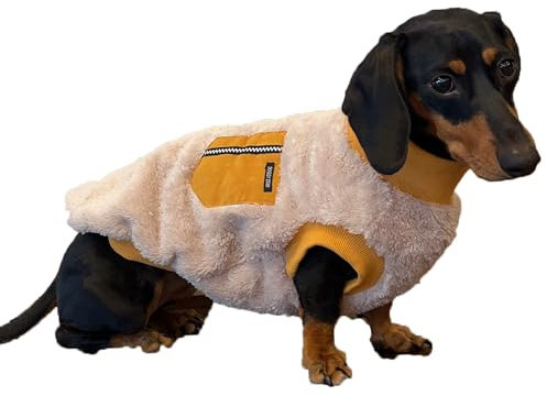 D Doggy Star Dackelpullover für Hunde, warme Fleece-Kleidung, Wintermantel (Größe L, Senffarben)