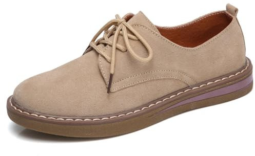 Mocasines Simples de Mujer con Cordones para Mujer Zapatos Planos Casuales (Albaricoque)