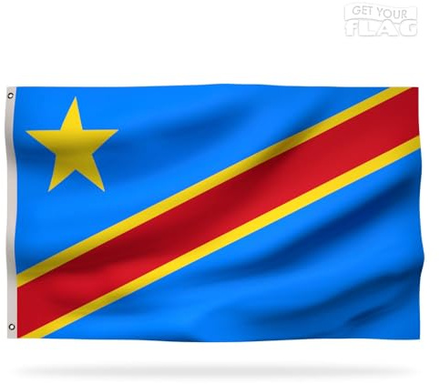 Drapeau du Congo-Kinshasa Premium 150x90cm - Drapeau Congolais Résistant et de Haute Qualité avec 2 œillets métalliques - Soyez fier de vos couleurs !
