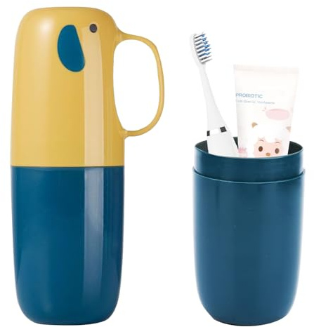 Vspek Zahnbürsten-Reiseetui, abnehmbar und tragbar, Zahnbürstenhalter, für Reisen, Wandern, Camping, Schule, Badezimmer, niedliches und Verspieltes Elefant Styling für Kinder (Gelb)