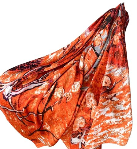 WEIGEER Silk Scarf Women Red Shawl Stain Neckerchief Head Wraps Thin Scarf Ladies Beach Shawl Vintage Painting Bridal Belt Chiffon Scarf Muslim Colourful Cloth Birthday Gifts 180 * 90CM