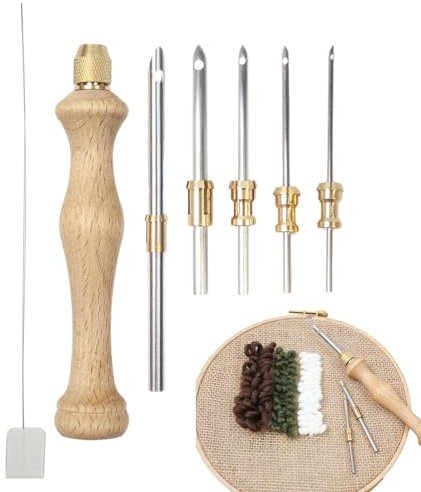 Stickerei Starters Kit Punchs Needle Kit Stickgarnituren Verstellbare Garnstanznadel Punchs Needle Stickstift Aus Holzgriff Austauschbarer Stecknadelkopf Nadel Tuch Nadeleinfädler Werkzeuge Für Nähen