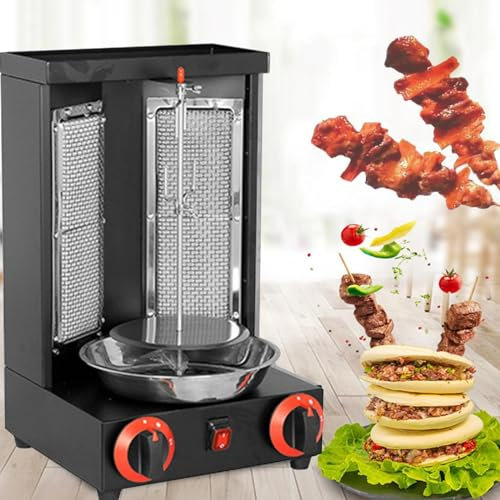 LTSRLL Máquina Carne Barbacoa, Parrilla Vertical Carne Kebab Doner, Parrillas Gas Acero Inoxidable, Horno asador hogar, máquina Kebab para Parrilla con Interruptor Ajuste Temperatura,Black-M