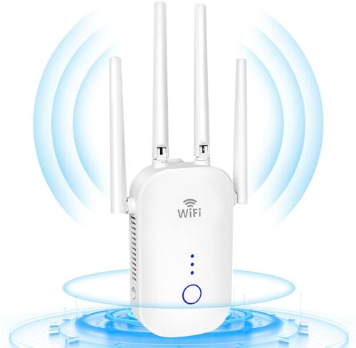 WLAN Verstärker WLAN Repeater mit 1200 Mbps - WiFi Extender Booster Dual-Band 2.4GHz & 5.8GHz Internet Verstärker mit externen 4 * 3dBi Dual-Band-Antennen Internet Booster bis zu 3000 qm (Weiß)