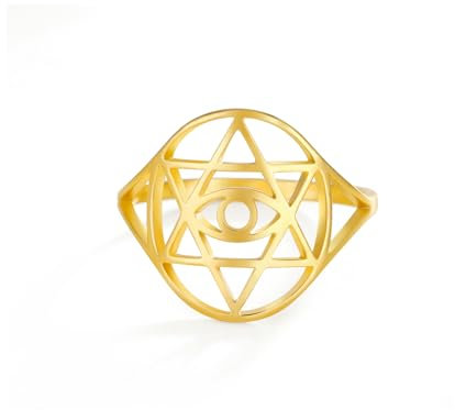 EUEAVAN Davidstern Ring für Frauen Böses Auge Ring Teufelsauge Jüdischer Stern Ring Magen David Wiccan Hexagramm Schutz Religiöses Amulett Schmuck Hanukkah Geschenke für Männer (gold, 11)