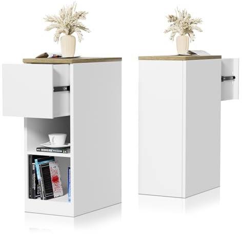 CHOWGOLI 2er Set Nachttisch Schmal, Nachttisch Klein für Schlafzimmer, Wohnzimmer, Beistelltisch mit Schublade und Offene Fach Einstellbare, Nachtschrank Schmal Weiß, 45x25x70cm