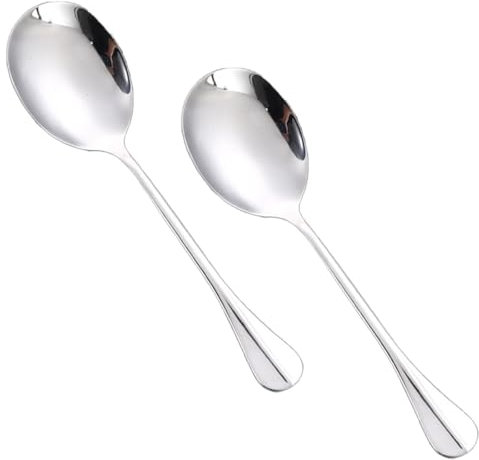 2 Pcs Stainless Steel Large Buffet Serving Spoons Stainless Steel Serving Spoon Silver Serving Spoons with Long Handle for Kitchen Restaurant Banquet （Round Head