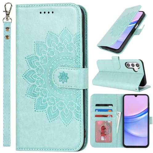 ELTEKER Handyhülle für Samsung Galaxy A15 Hülle Leder Klapphülle mit Kartenfach und Ständer,Schutzhülle Handytasche Hülle für Samsung Galaxy A15, Grün