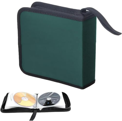 Yitobici Sac CD, Sac de Rangement pour disques CD DVD, en Nylon, avec Fermeture éclair, pour 40 disques, Sac de Rangement CD pour Voiture et Maison, Vert