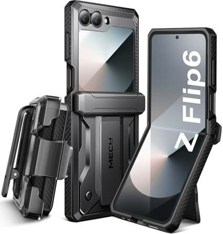 TONGATE for Z Flip 6 Case with Kickstand & Belt-Clip, [Hinge Protection Cover][Bulit-in Screen Protector] Military Grade Shockproof Phone Case for Samsung Galaxy Z Flip 6 5g 2024, Black