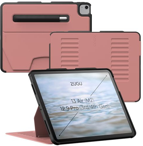 Zugu CASE iPad Air Hülle 13 Zoll M3 2025 & M2 2024 / iPad Pro 12.9 (3rd/4th Gen), schlanke Schutzhülle 10 Winkel-Ständer magnetisch, Aufladen iPad Stiftes Auto Sleep/Wake Up [ Wüstenrose Rosa ]