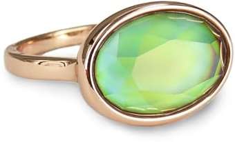 FUN JEWELS Anello da donna in oro rosa, con cristalli sfaccettati ovali che cambiano colore, gioiello minimalista, Cristallo, Nessuna pietra preziosa