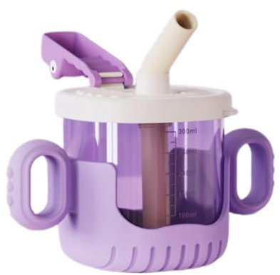 Children's Sippy Cup - Weighted Straw Sippy Cup | Sippy Cup for toddlrs | Clear Graduated Scale Sippy Cup With Lid | Sippy Cup for Baby | No-Spill Silicone Soft Spout Two-Handle Sippy Cup for Babies