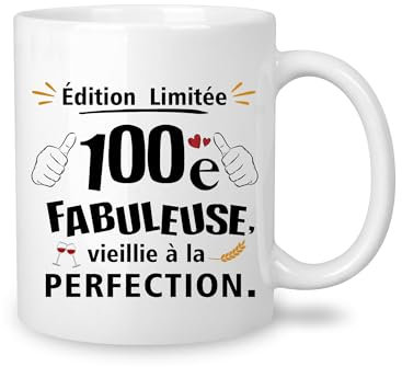 Yufansd Cadeau 100 Ans Anniversaire Mug Tasse pour Homme/Femme Cadeaux d'anniversaire Souvenir/Cadeau pour 100ème Maman Papa Grands-parents Tante Oncle Nounou Marraine Parrain Anniversaire (100)