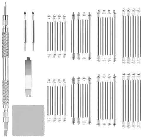 PEOVLVN 32 Stück Federstegwerkzeug uhrenarmband werkzeug Uhrenfedersteg Ersatz,Uhrenarmband Stifte Set,Edelstahl Uhr Federstifte Uhrenstifte Uhrenarmband Uhr Entferner Repair Tool Set -16/20/22/24mm