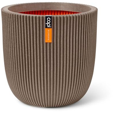 Capi Europe - Blumentopf Kugel Groove NL - 43x41 - Warm Taupe - Öffnung Ø35 - Blumentopf für den Innen- und Außeneinsatz - KGVWT933