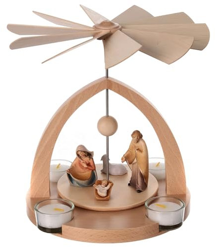 Weihnachtspyramide aus Holz aus dem Grödner Tal, mit bunter Krippenszene, Kaledos