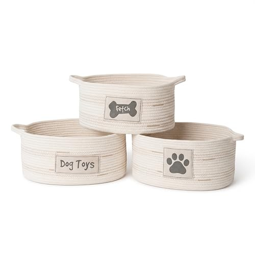 RGI Home Aufbewahrungskörbe für Hundespielzeug – Set mit 3 ovalen Stoffseil-Organizern für Haustiere und Haushalt, verschiedene Größen mit leicht zu tragenden Griffen, langlebig und stilvoll,