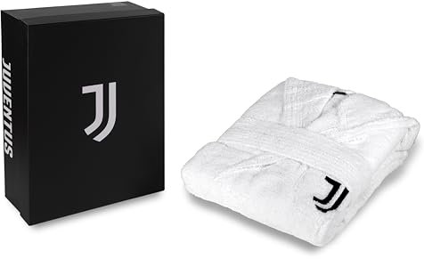 hermet Juventus, Accappatoio con Cappuccio, Accappatoio Unisex, in Spugna 380 gsm, 100% Cotone, Logo della Juventus Lato Cuore, Taglia XL
