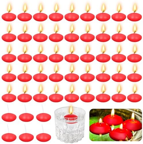 50 Stück Schwimmkerzen, Unparfümierte Schwimmkerzen, Tropffreies Teelicht Kerze Home Decor, Geeignet für zylindrische Vasen, Hochzeiten, Partys und Pool-Center-Dekorationen (50PCS/Red)