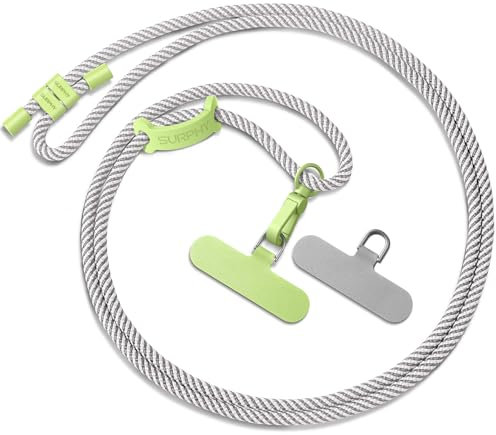 SURPHY Verstellbar Handykette Universal zum Umhängen, Stabil Trageband Handyband für Outdoor, Reise, Phone Lanyard mit Robuste Haken Kompatibel mit alle Smartphones Airpods, Grau & Weiß