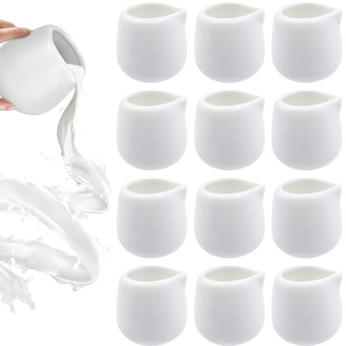 Foreverup 12Pcs Small Milk Jug, 50ml White Ceramic Mini Milk Jug, Mini Creamer Jugs, Without Handle for Coffee Milk Creamer Sauces Home Kitchen Office Coffee Bar