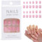 French Press On False Nails: 12 Pcs Pink Short Square Tips Gel Nail, DIY Manicure for Nail Extension, Full Cover False Nails Nude Square Stick on Nails