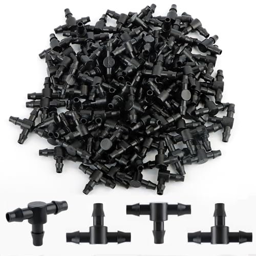 Kalolary 100 unidades de riego de 4/7 mm en T, conector de manguera de PVC, manguera de riego, boquilla atomizadora, pulverización de gotas, micro pulverización, articulaciones