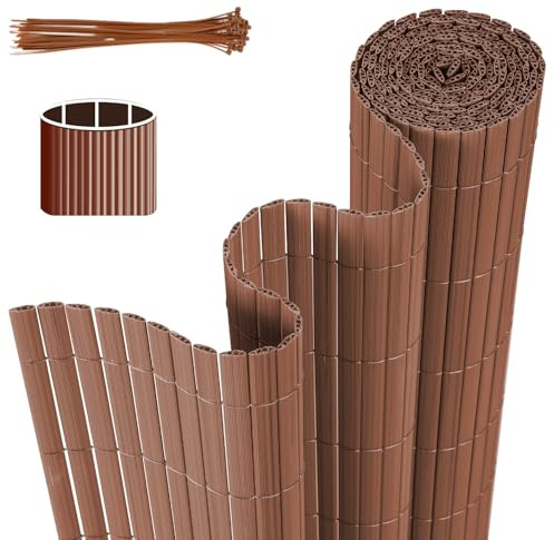 Jaxguom PVC Sichtschutzmatte, 120 x 400cm Sichtschutzzaun mit DREI Rippenverstärkungen und Kabelbindern, Windschutz Balkon Sichtschutz Wetterfest, für Zaun Garten Terrasse, Braun