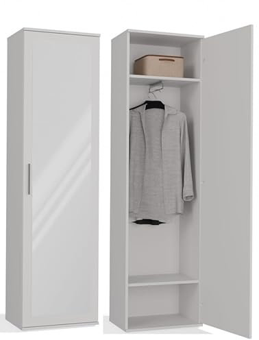 BDW Duo-Garderobe mit Spiegel, Moderner Kleiderschrank, Multifunktional für Flur, Schlafzimmer, Kinderzimmer 180x50x35(T) ! (Weiß)