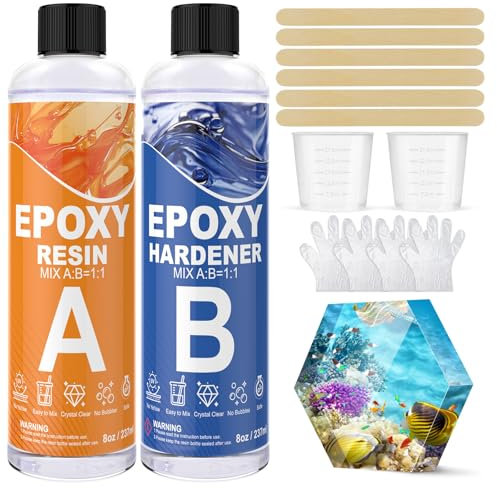 Resina epoxi transparente y endurecedor, 474 ml / 16 oz resina epoxi transparente, 1: 1 relación revestimiento de resina epoxi cristalina para joyas, molde de mesa, creaciones artísticas