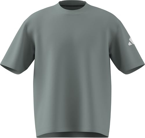 adidas Men's Essentials LOSE FIT Three BAR Tee, Wonder Sage/White, XXL